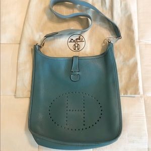 HERMÈS EVELYNE BLUE JEAN CLEMENCE HANDBAG